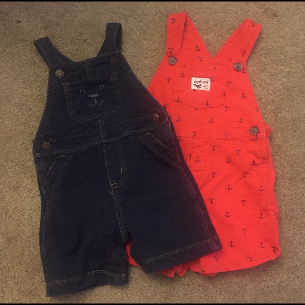 2 carters boys shorteralls size 12m